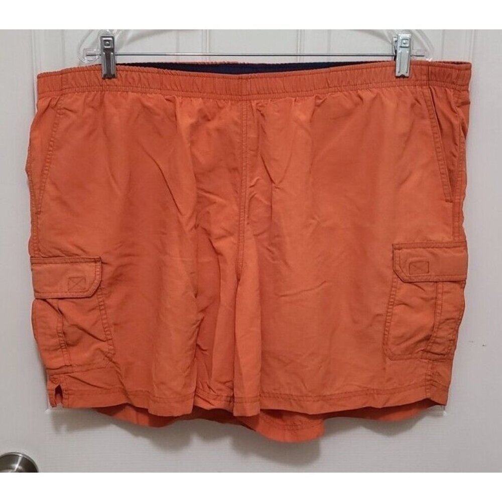LL Bean Mens Lined Elastic Waist Swim Trunks Supplex Nylon Solid Orange Size XXL
